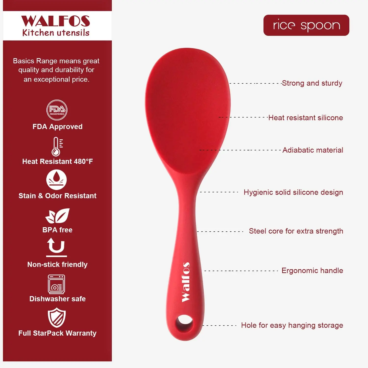 WALFOS Food Grade Heat Resistant Silicone Rice Spoon Heat Resistant Sushi Scoop Silicone Plastic Rice Paddle