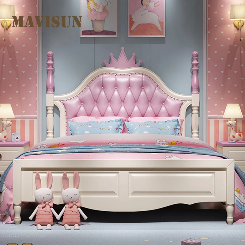 Princess Bed Girl Dream Castle Pink Bedroom Girl Bed 1.2M Single Bed  Nordic Wind Bed With Solid Wood Frame Bedroom Furniture