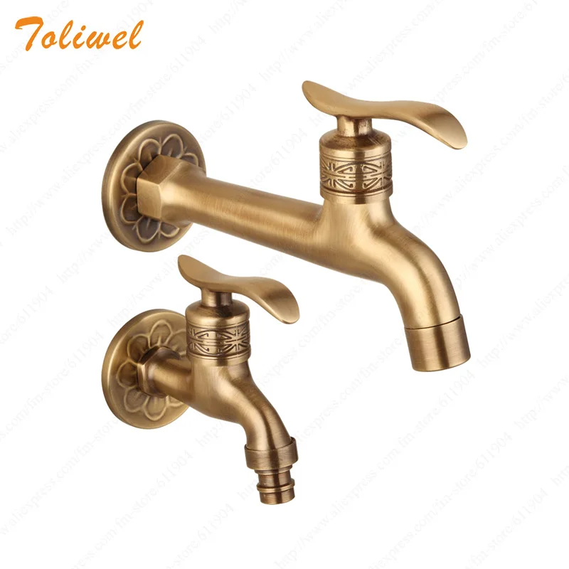 Antique Brass Bathroom Wall Mount Sink Basin Cold Water Faucet Tap G 1/2 Inch Outdoor Garden Hose Faucet Mop Sink tap TWL031