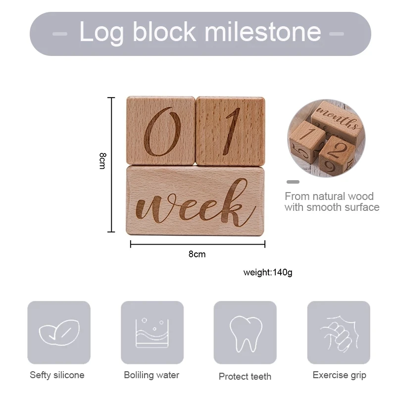 1Set Baby Monthly Record Growth Milestone Block Wooden Baby Photography Props Photo Milestone Infant Birth Gift Souvenir