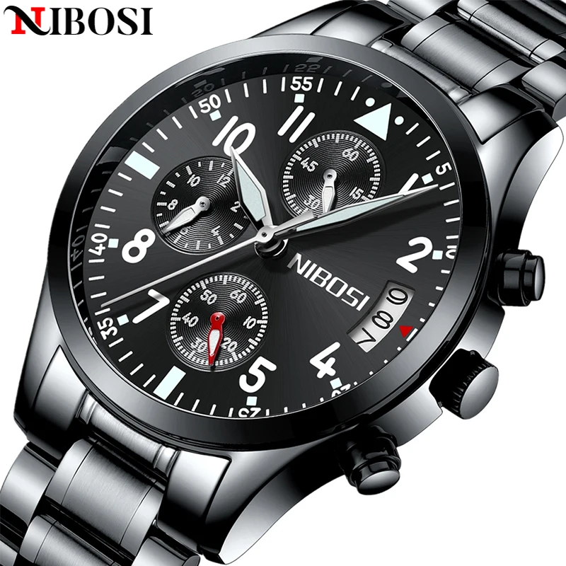 

NIBOSI Mens Watches Top Brand Luxury Business Brown Men Watch Chronograph Male Clock Men Quartz Wristwatches Relogio Masculino