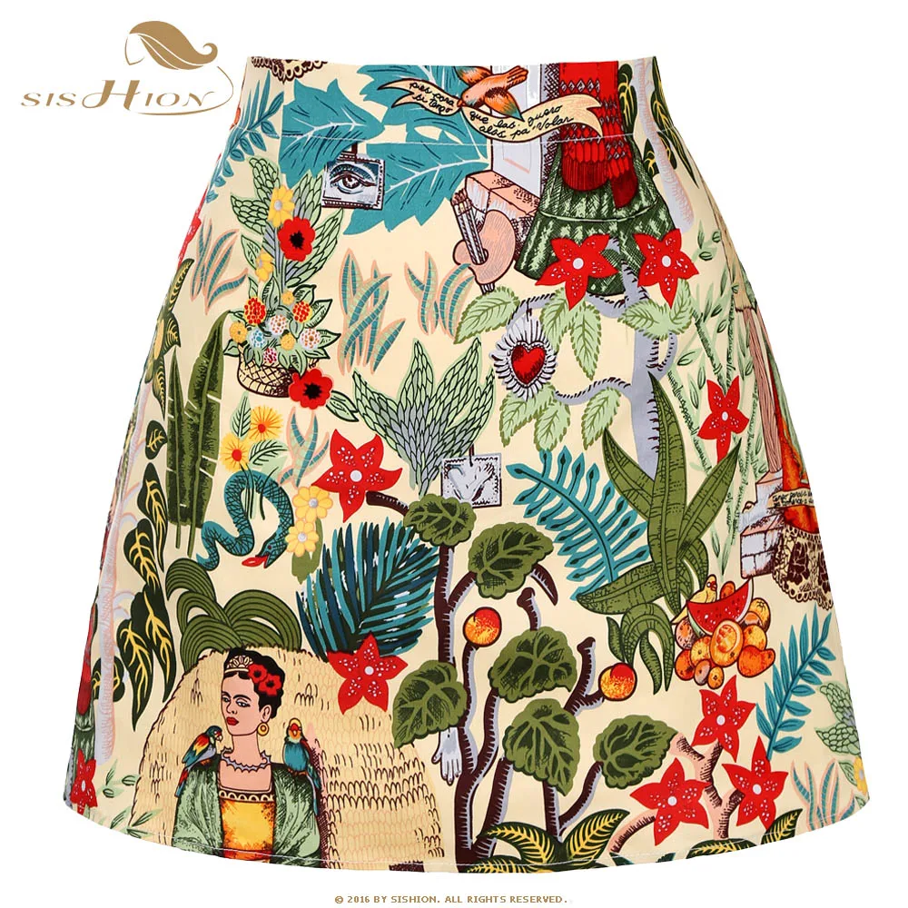 SISHION Dropshipping Floral Toucan Print Mini Rock SS0008 Baumwolle Vintage Schlank Retro Sexy Röcke Frauen Damen Frauen Rock Y2K – Detail 17