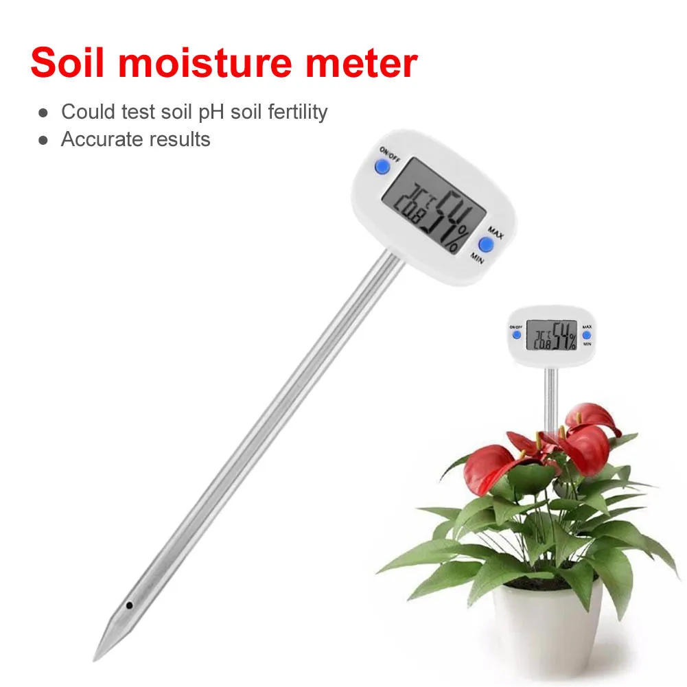 LCD Digital Soil Tester Meter Probe Electronic Thermometer Hygrometer Moisture Humidity Monitor for Home Garden Lawn Plant Pot