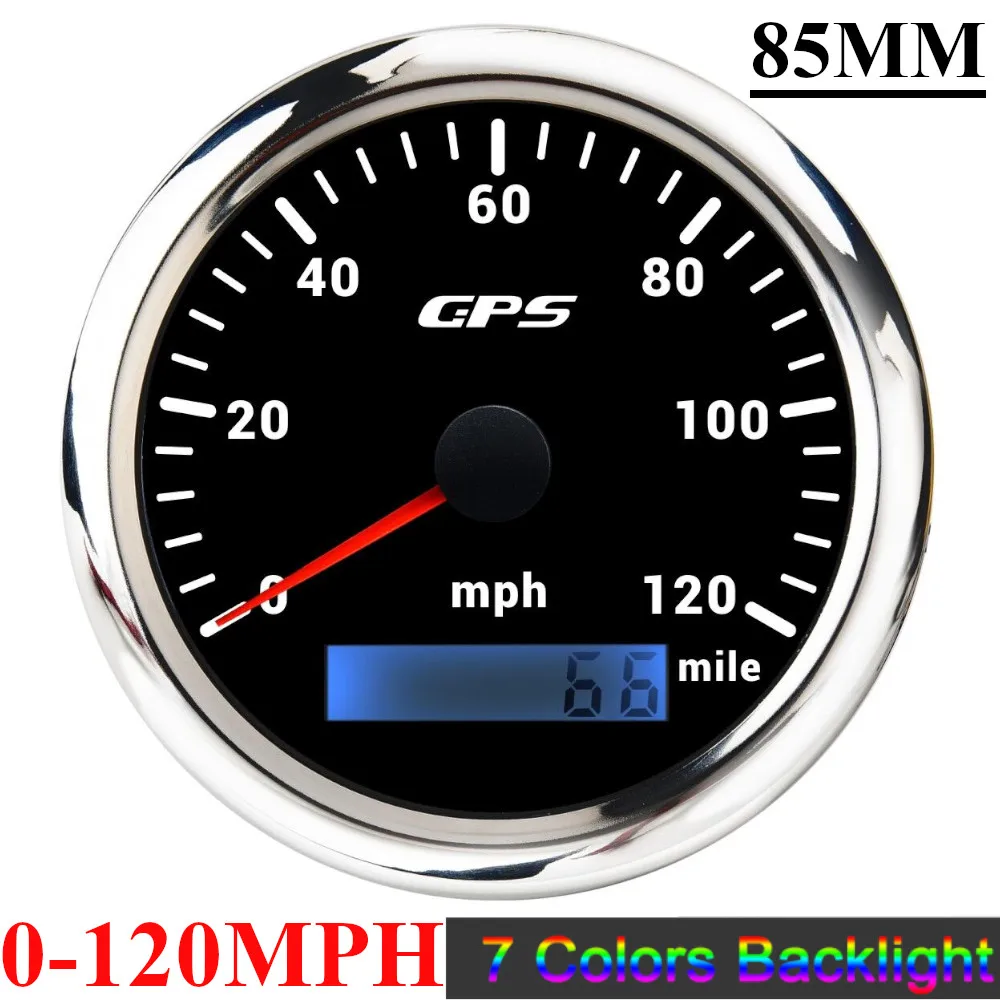 85mm GPS Speedometer Odometer Gauge 0-120MPH 160MPH 120KMH 200kmh with 7Colors Backlight For Car Boat Motorcycle Truck 12V/24V image 3