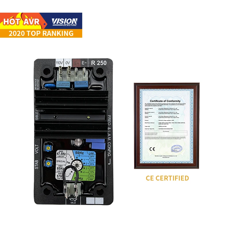 Vision High Quality 20-100KW Generator AVR R250 Circuit Diagram Automatic Voltage Regulator AVR R250 1/3Phase  For Diesel Engine