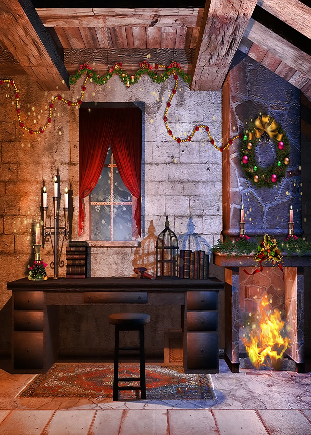 Capiscoคริสต์มาสฉากหลังฤดูหนาวในร่มเตาเตาผิงครอบครัวGatheringเด็กการถ่ายภาพพื้นหลังตกแต่งPhoto Props