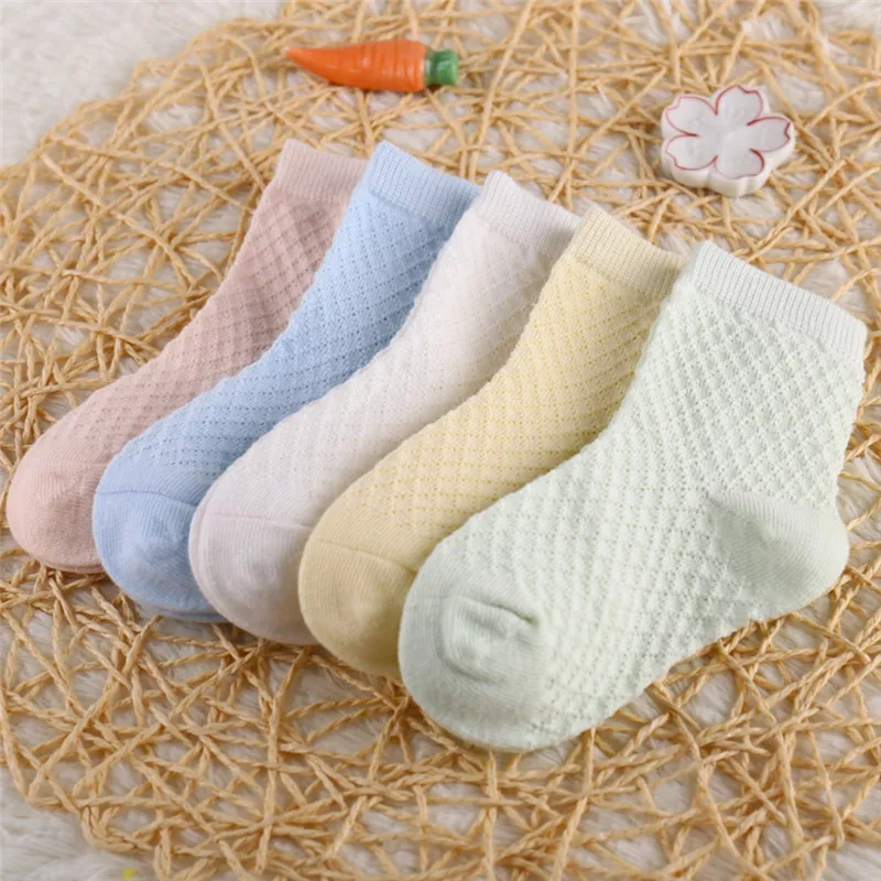 5 Pairs/Lot Children Soft Cotton Socks Boy Girl Baby Ultrathin Fashion Breathable Solid Mesh For Spring Summer 1-8T Teens Kids