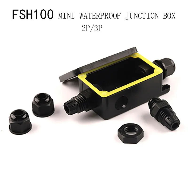 IP66 Outdoor Mini Waterproof Junction Box Black UV Junction Box Fsh100-2P/3P Outdoor Lighting Cable Waterproof Junction Box 450V