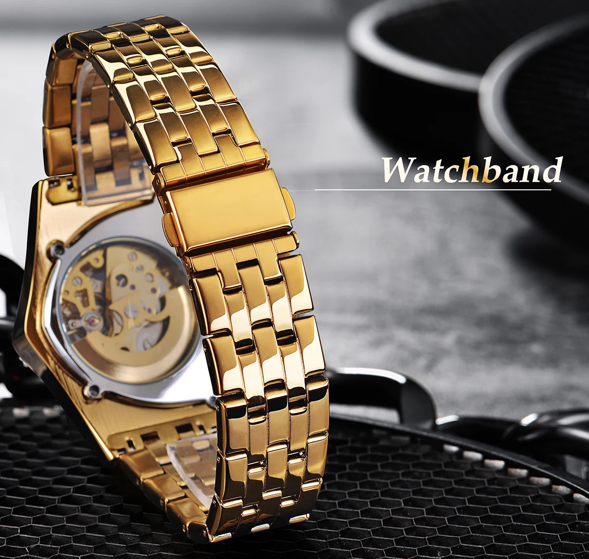 Winner Men Skeleton Automatic Military Watch Luxury Gold Triangle Mechanical Watches Transparent Stainless Steel Band Male Clcok