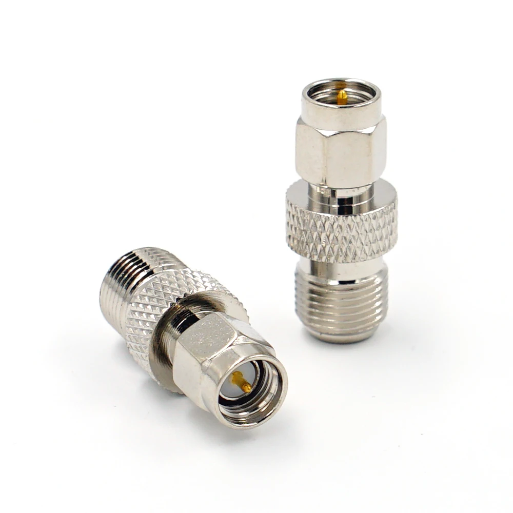 2PCS SMA Male to F Female RF Coaxial Adapter F Type Jack to SMA Plug Convertor RF Coax Straight Connector silvery