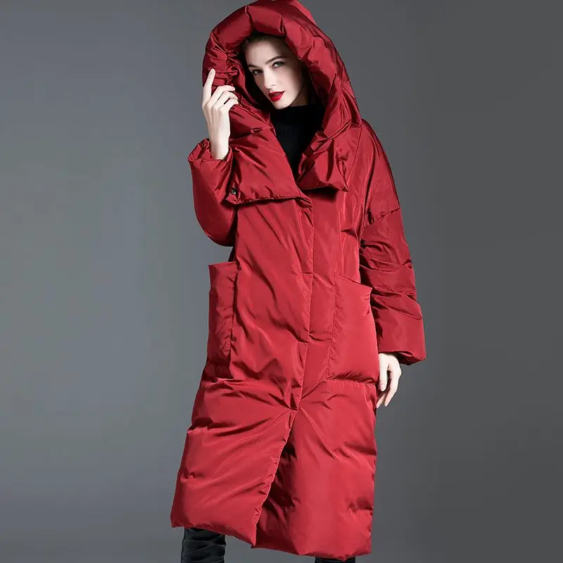 Cappotto in piumino soffice antivento con cappuccio più lungo da donna di moda invernale era sottile piumino caldo spesso oversize parka F2534