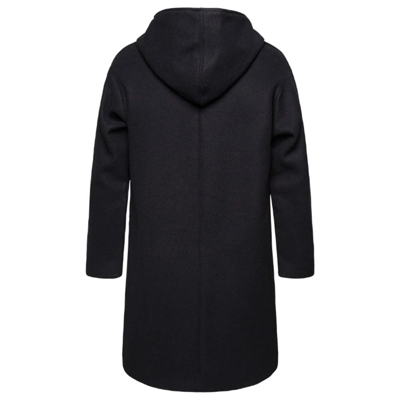 Trench Coat Men Zipper Hooded Long Woolen Coat Mens Clothing Long Jackets & Coats British Style Overcoat Europe/US Size M-XXL