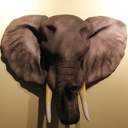 Home Dector European American Style Imitation Animal African Elephant Head Wall Statue Hanging Villa Decoration PendantSculpture
