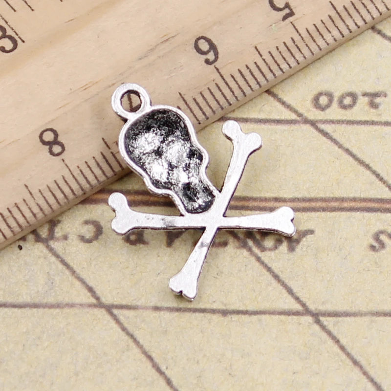 20pcs Charms skull skeleton bone dangerous sign 24x19mm Tibetan Silver Color Pendants Antique Jewelry Making DIY Handmade Craft