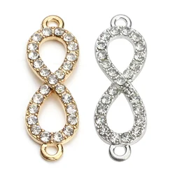 5pcs/lot 10*33mm Gold Color Crystal Rhinestone Figure 8 Infinity Connector Charm Pendant for DIY Bracelet Jewelry Making
