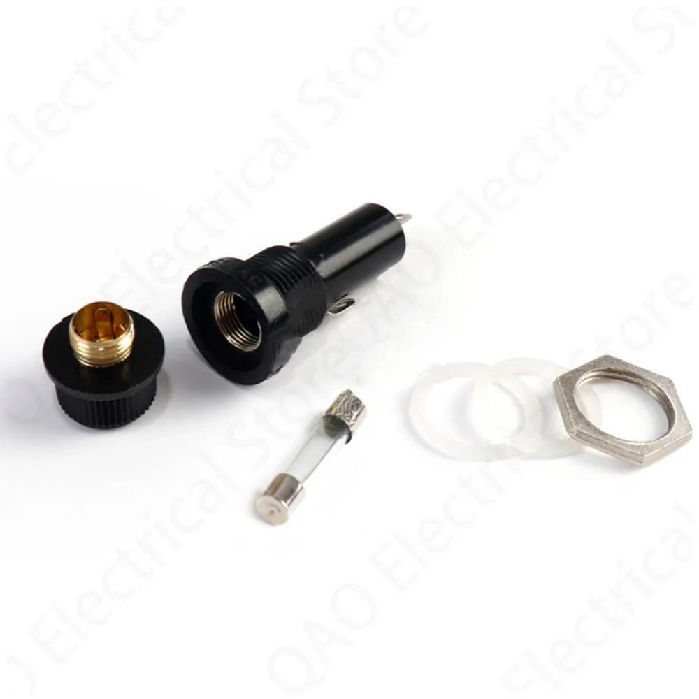 2/5 pcs/lot 5*20mm 10A 250V Glass Fuse holders 5x20 Black Insurance Tube Socket Panel Mount Fuse Socket Copper