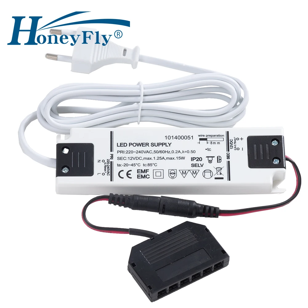 

HoneyFly Patented Super Slim LED Driver 15W 12V DC Output Lighting Transformer AC DC Converter for LED Lights Cabinet Lamp