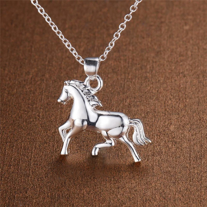 Silver Plated Jewelry Sets for Women Horse Stud Earring Necklace Brincos Collier 2pcs Set Trendy Accessories Gifts