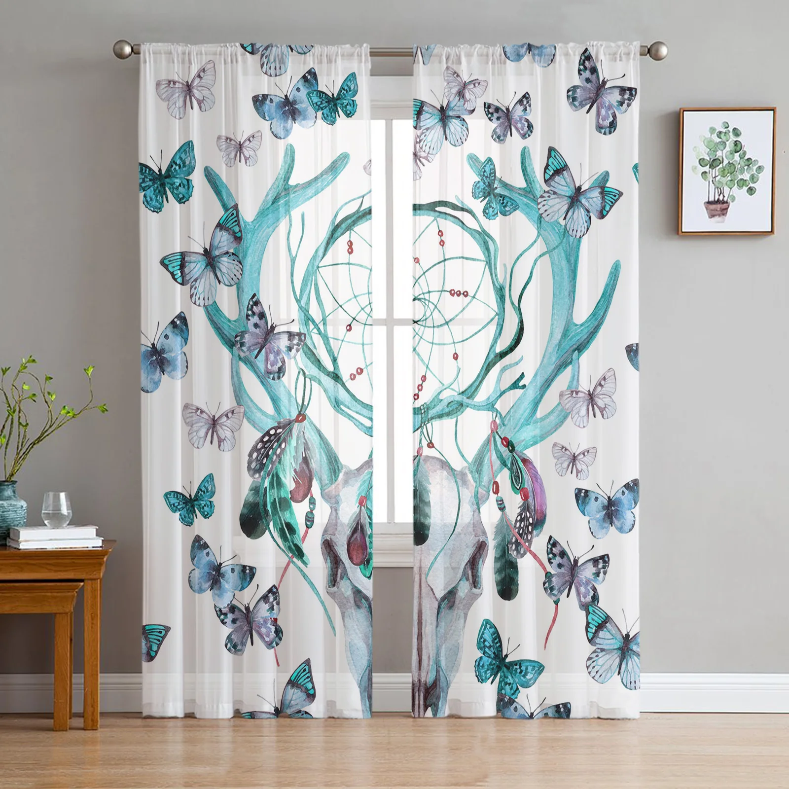 Butterfly Dream Catcher Curtain For Living Room Transparent Tulle Curtains Window Sheer For The Bedroom Accessories Decor