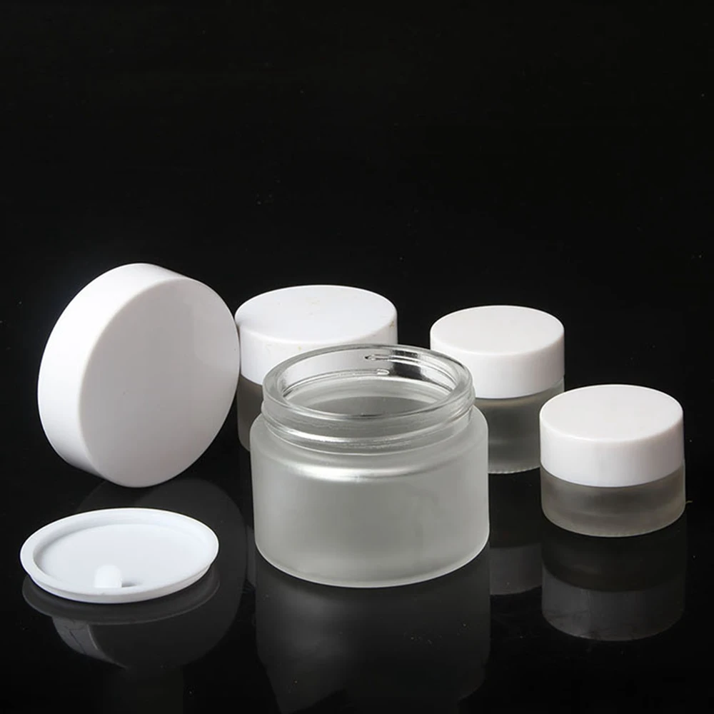 

Frosted Clear Glass 10g Cosmetic Cream Jar with White Cap