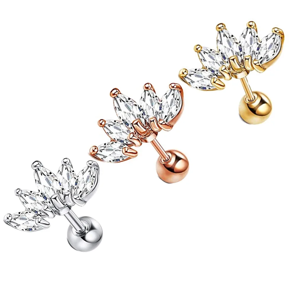 Kristall Blume Tragus Piercing Ohrring Flache 16G Kreuz Knorpel Piercing Stud Helix Schmuck Conch Rook Lappen Ohrring Labret Stud – Detail 3