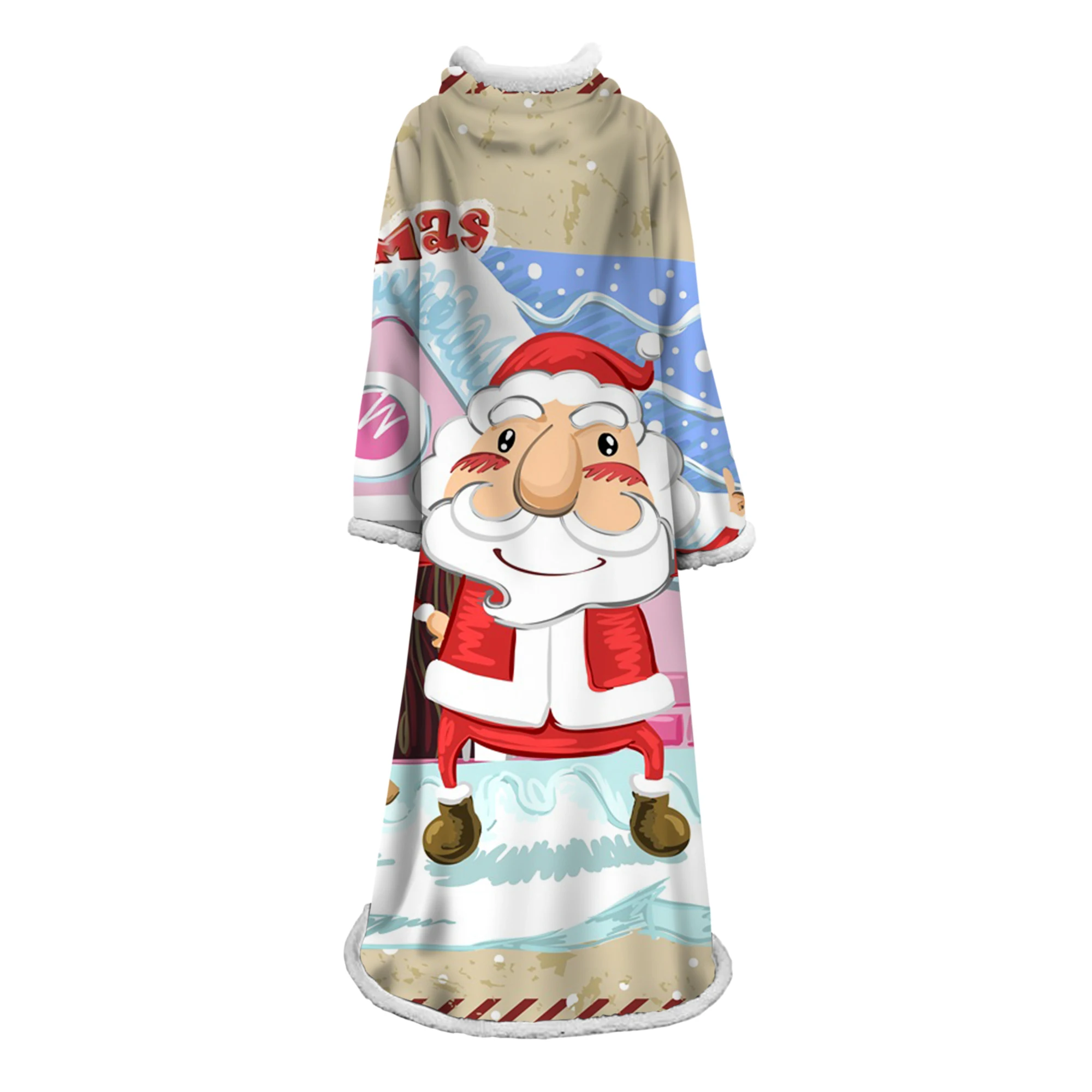 3D X-mas Designs Sherpa Winter Blanket with Sleeves Happy Santa Claus Plant Velvet Plush Throw Blankets Cartoon robe Bedspread