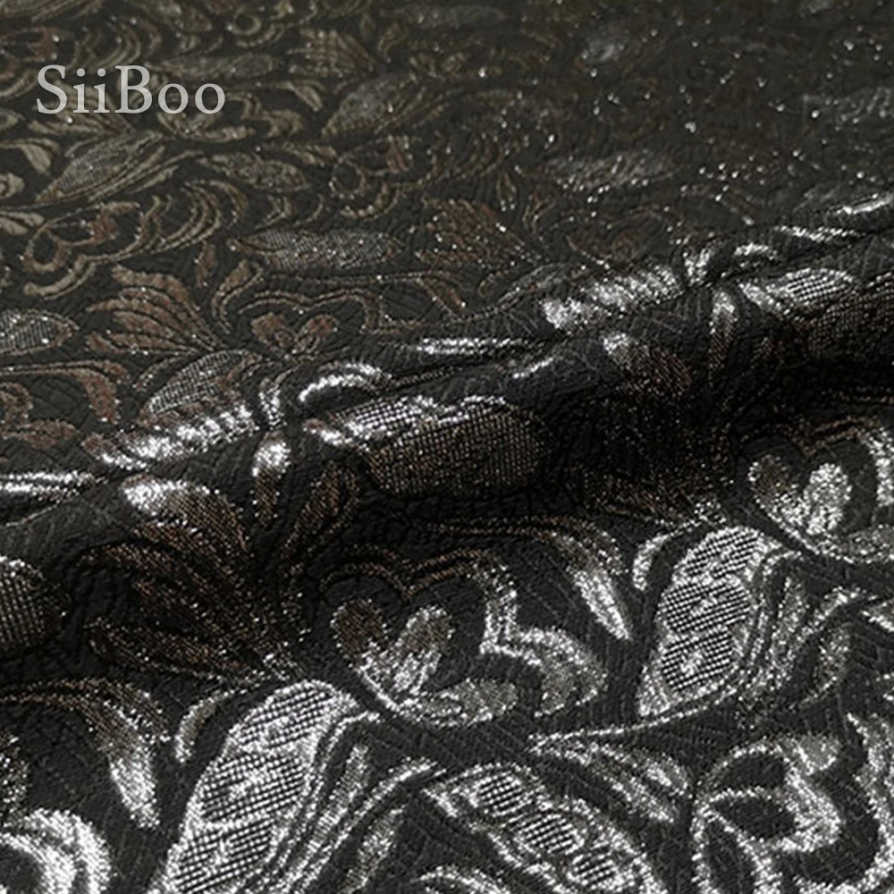 Italy retro floral embossed style black silver polyester metallic jacquard brocade fabric for spring suit set telas tissu SP5989