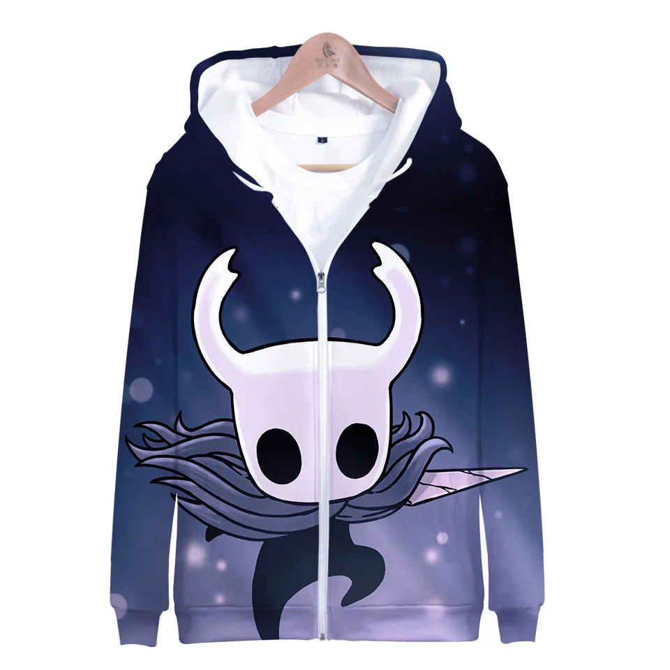 

Winter Mens Jackets and Coats Hot Game Hollow Knight 3D Hoodie Fleece Zipper Hooded Sweatshirt Outwear Warm Coat Kawaii Clothes