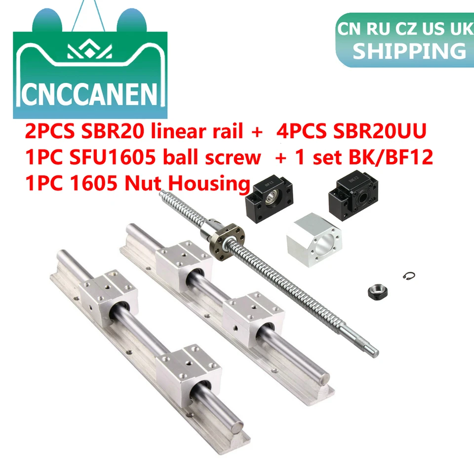 Produktbild von 2XSBR20/16 Linearführungen + SFU1605/1204 Kupplungen & Umdrehungsgriff – Set