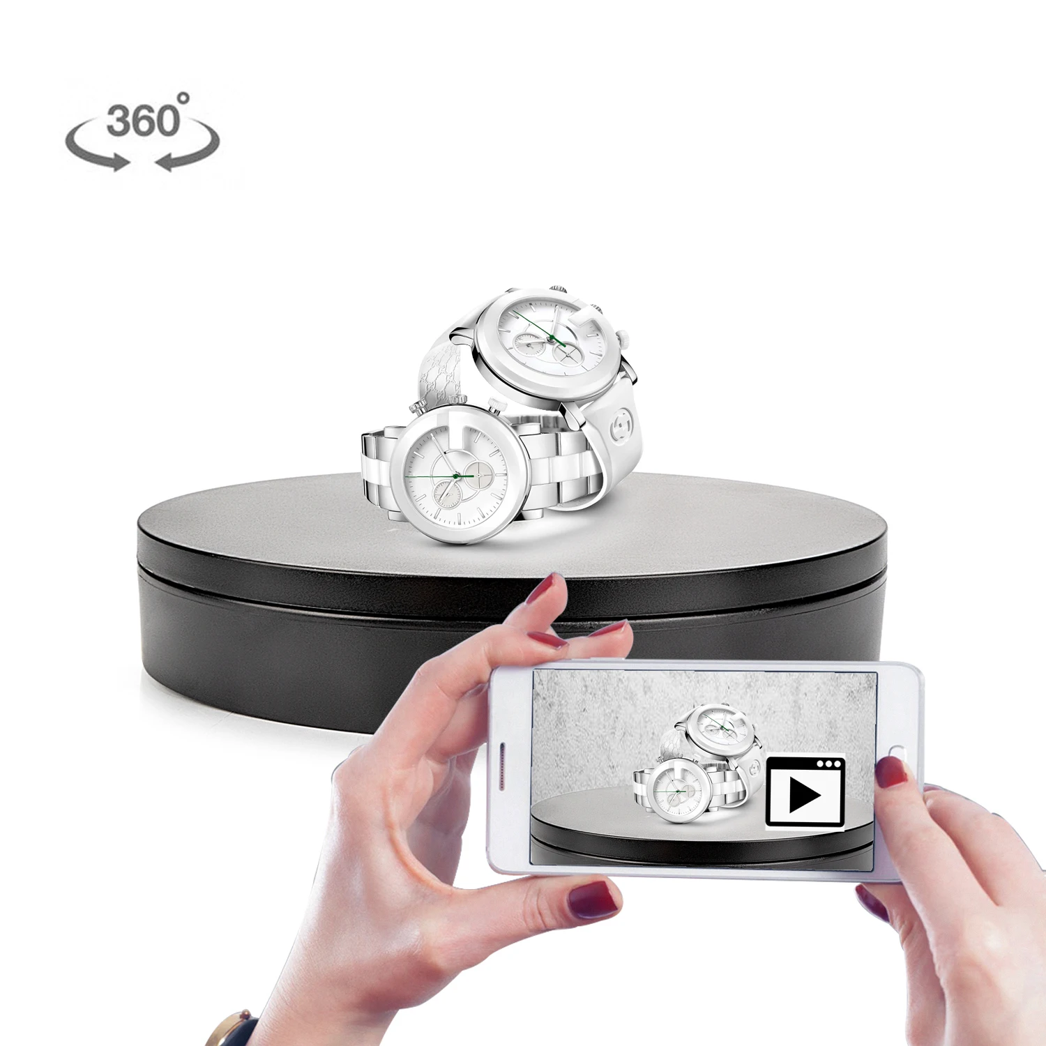 Black Matte Motorized Rotating Display Stand Turntable Bearing 0-5KG Battery/USB Use Photography Spinner for Jewelry Cake