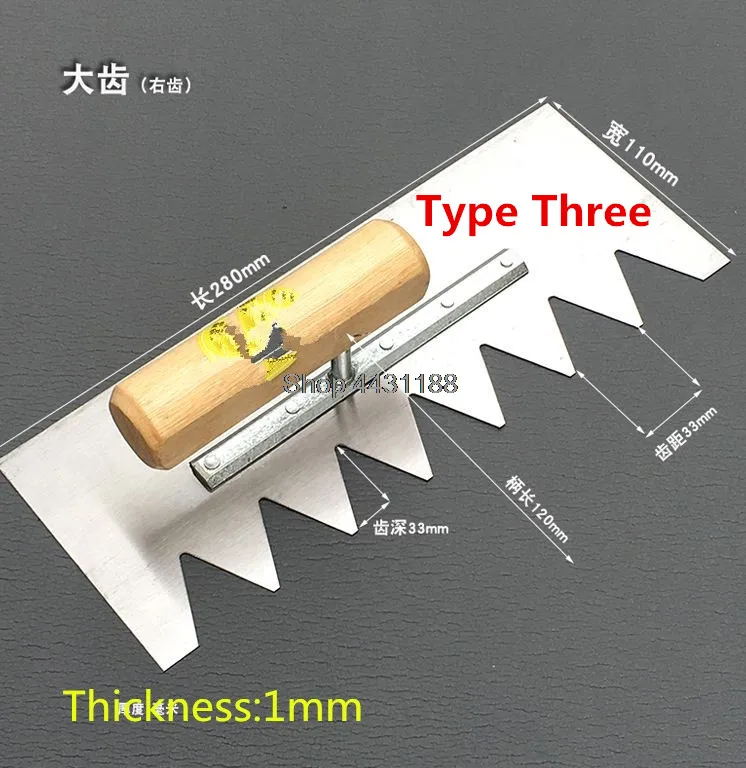 L=280*110mm Thickness 1mm Right Teeth  Wooden Handle Builders Masons Plastering Bucket Trowel Tool Tile Bricklayer Tool