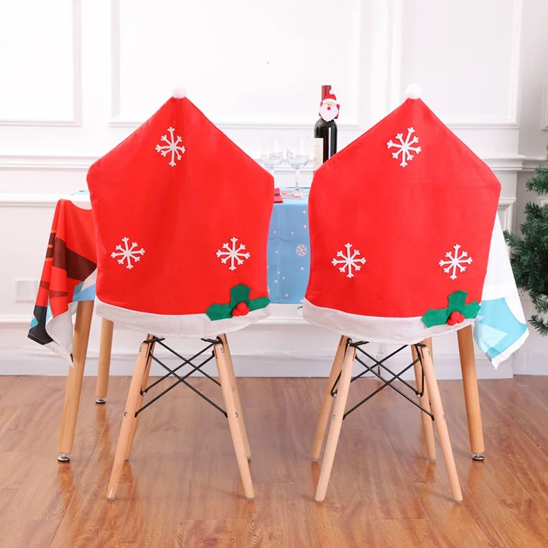 Non-woven Fabric Chirstmas Chair Cover Snowflake Pattern Chair Case Christmas Decorations Santa Hat Shaped Chair Back Cover