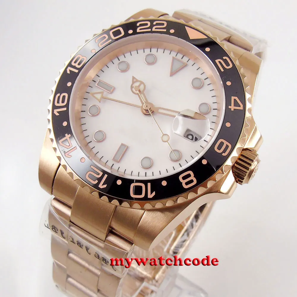 

40mm white dial ceramic bezel sapphire glass GMT automatic mens watch 420