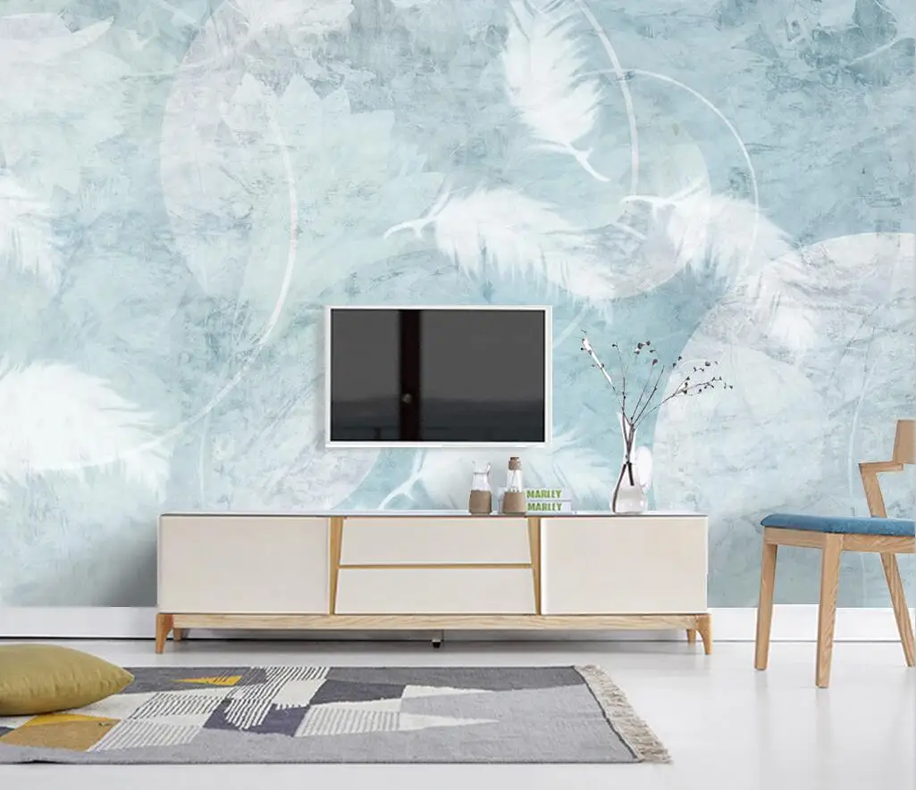 Custom wallpaper hand-painted feather retro mural living room bedroom sofa TV background wall mural home decoration 3d wallpaper