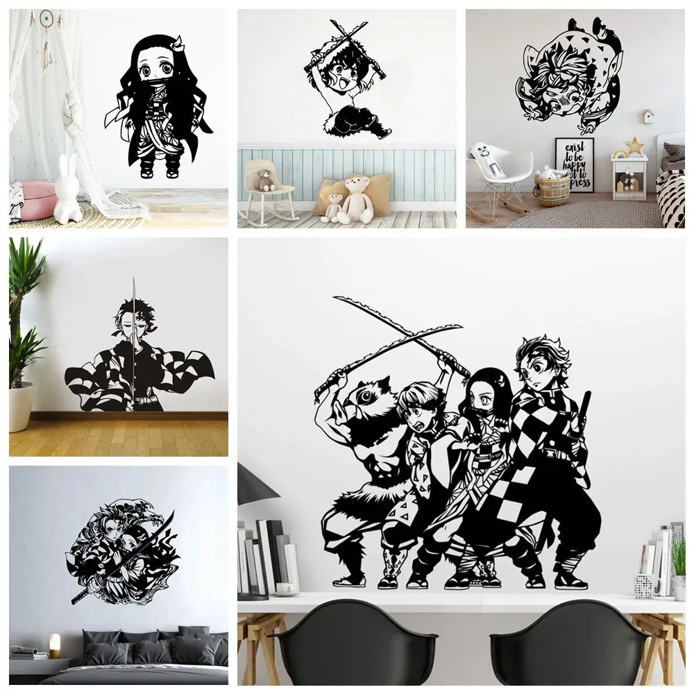 Cartoon Demon Slayer Self Adhesive Vinyl Waterproof Wall Art Decal For Kids Rooms Decoration Home Party Decor Wallpaper