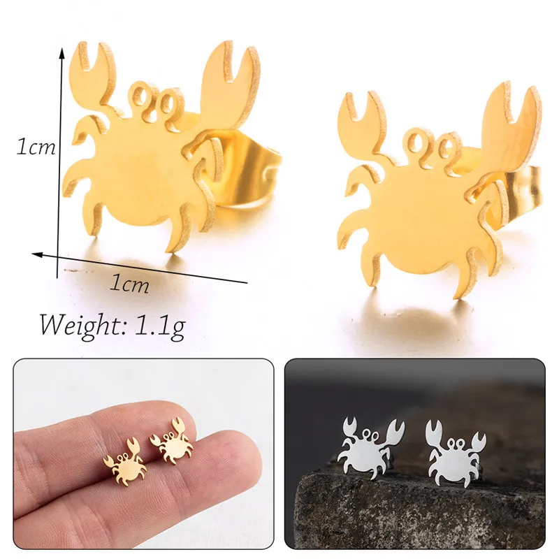 Yungqi New Fashion Punk Crab Earring for Teens Women Men Ear Stud Cool Animal Jewelry Vintage Earings Accessories Metal Brincos