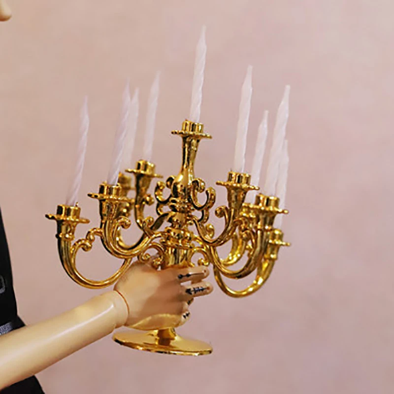 1Set Dollhouse Miniature Candles and Candlestick Birthday Party Cake Candle Holders Toppers For Dollhouse Decals New~