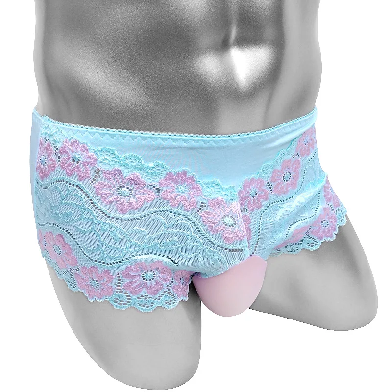 Bulge Pouch Sissy Panties Sexy Men Brief Underwear Penis Pouch Lingerie Erotic Bikini Floral Lace Softy Male Underpants