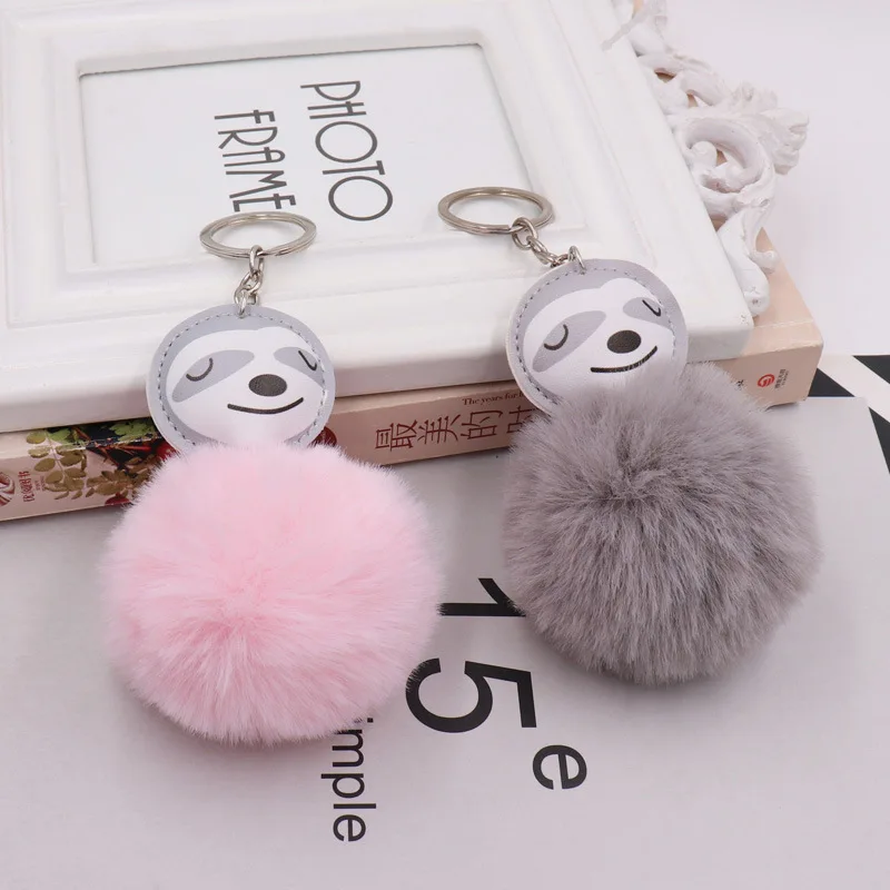 Fluffy Cute Cartoon Animal Sloth Bradypod Keychain Women Backpack Pom Pom Key Chain Decoration Children Gift Car Keyring