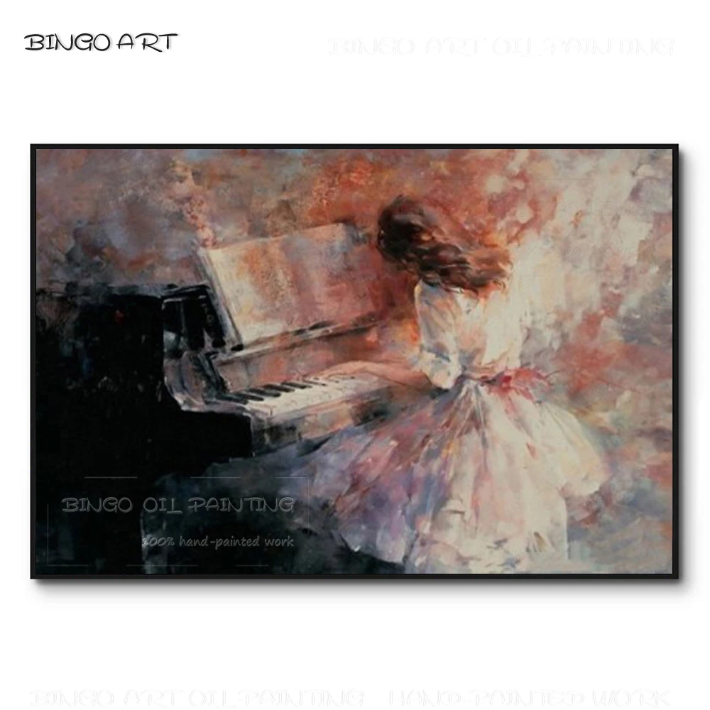 

High Quality Impressionist Lady Playing Piano Oil Painting Hand-painted Fine Art Playing Musical Instrument Piano Oil Painting