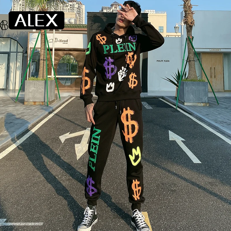 Alex Plein Men Clothing Sweatshirt Men 100% Cotton Steetwear Graffiti Funny Hoodies Sports Men\'s Fashion Winter Casual Wear New