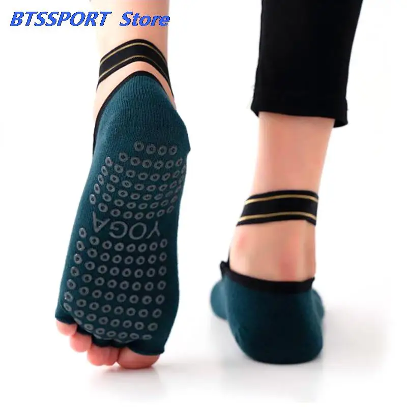 Yoga Socks Anti-slip Five Finger Backless Cross Bandage Silicone Non-slip Toeles