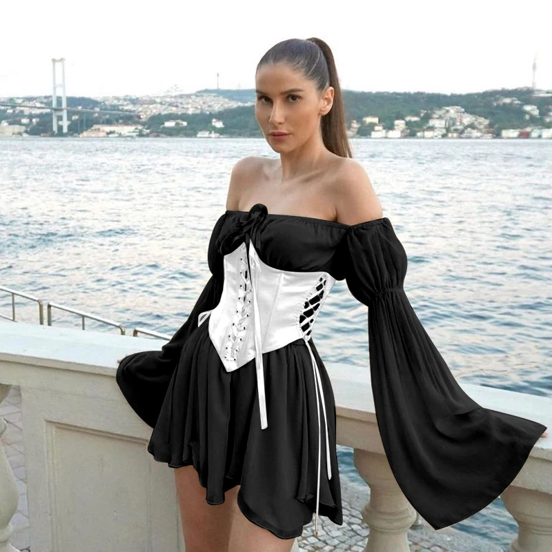 WannaThis Corset Women Bandage Sexy Camis Women Summer 2021 Elegant Party Crop Top Women Asymmetry Lace up Sexy Belt Cropped New