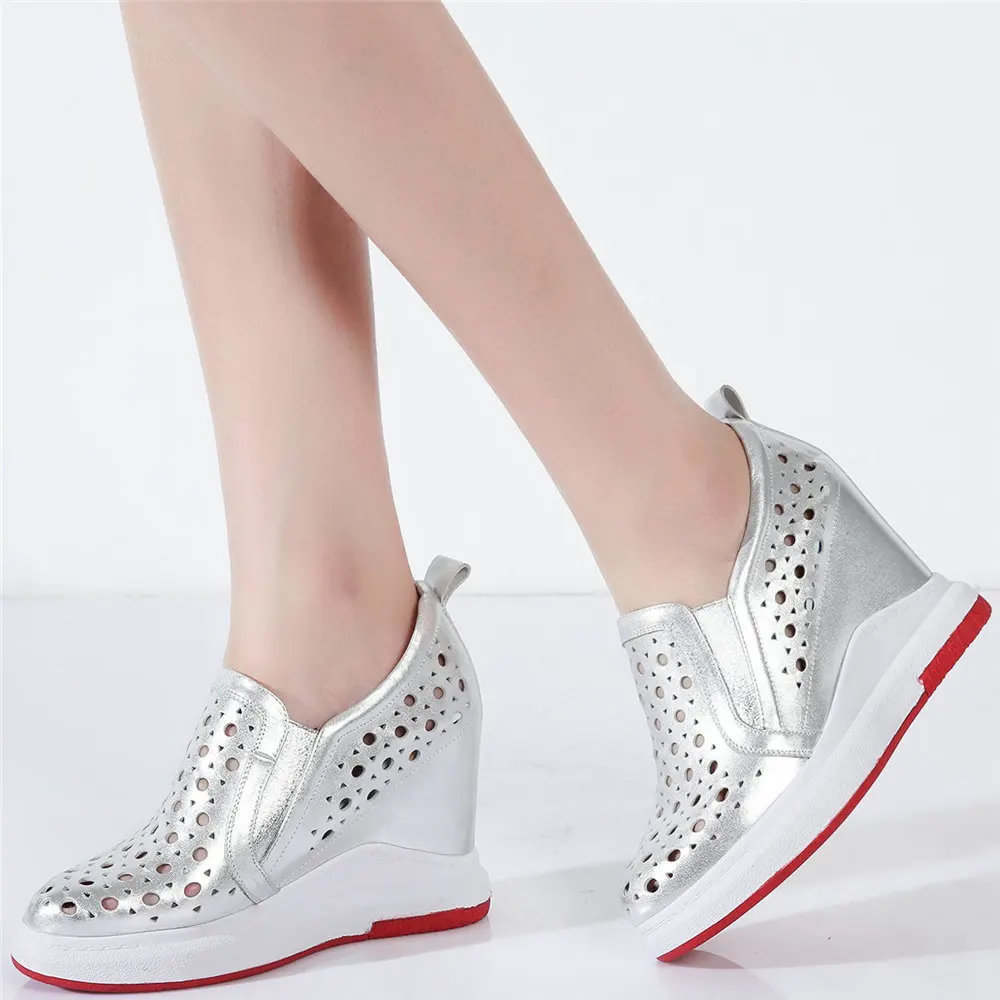 

Fashion Sneakers Women Hollow Genuine Leather Wedges High Heel Ankle Boots Female Round Toe Platform Pumps Shoes Casual Shoes