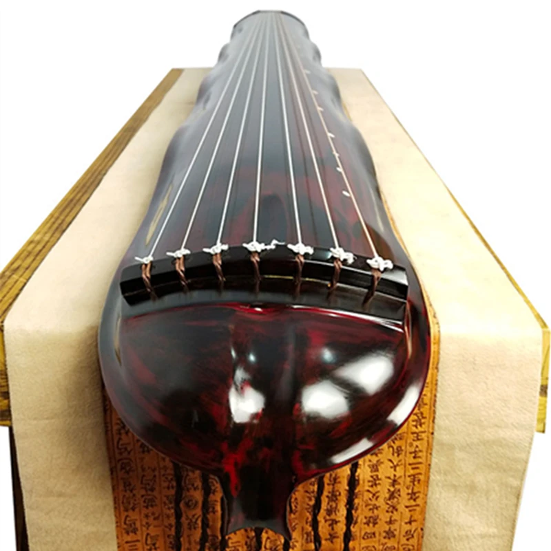 SevenAngel Advanced Guqin 7-String Zither Cinnabar Style Old House Beam Fir Banana Leaf Professional Chinese Musical Instrument