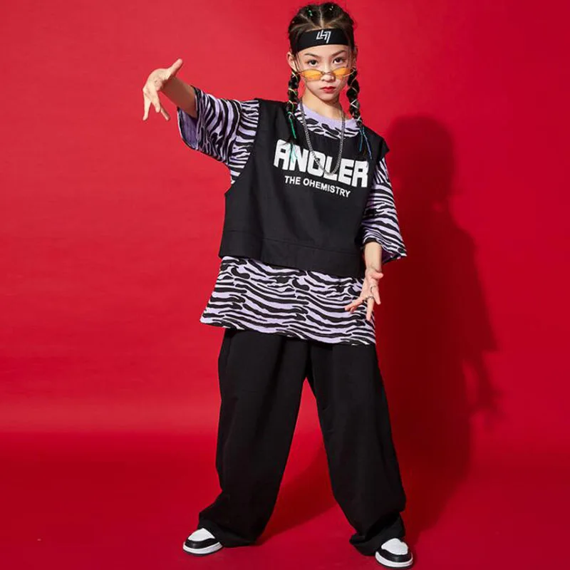 Kids Cool Hip Hop Clothing Zebra Oversized Tshirt Tops Streetwear Tactical Cargo Pants for Girls Boys Dance Costume Clothes