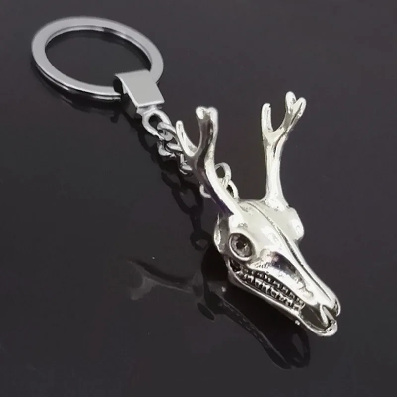 Porte-clés pendentif en forme de crâne, en acier inoxydable, breloque en forme d'animal, amulette, bijoux de haute qualité pour hommes et femmes