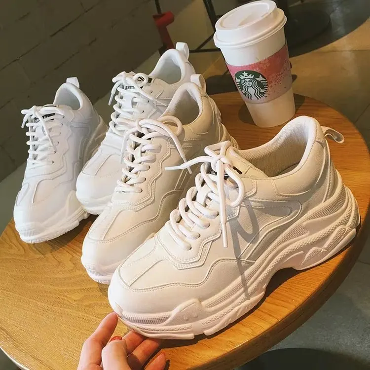 White Women Shoes New Chunky Sneakers For Women Lace-Up White Vulcanize Shoes Casual Fashion Dad Shoes Platform Sneakers