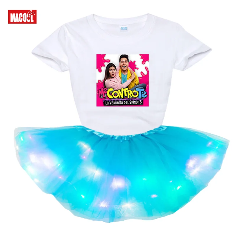 Girls Clothing Sets 2Pcs Casual Me Contro Te Girls Sets Princess Light LED Tutu Dress+t Shirt 2020 Summer Costume Clothes Cotton