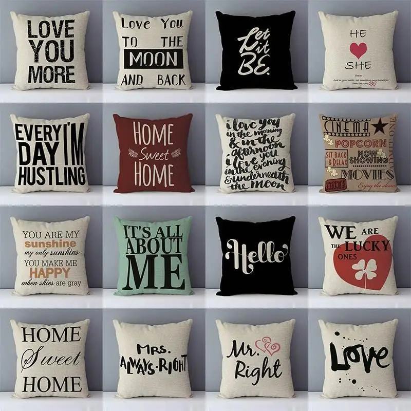 Popular phrase words letters printed couch cushion home decorative pillows 45x45cm cotton linen square cushions \